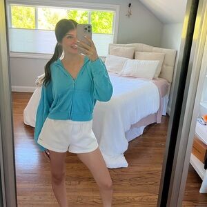Skims Blue Cropped Zip Up Hoodie (Large)